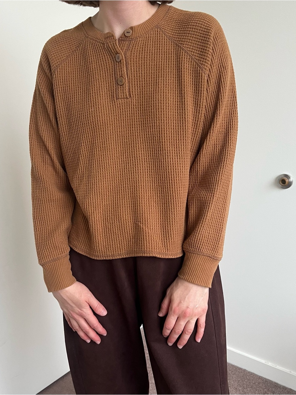 Old Navy Waffle Henley Pullover - Caramel